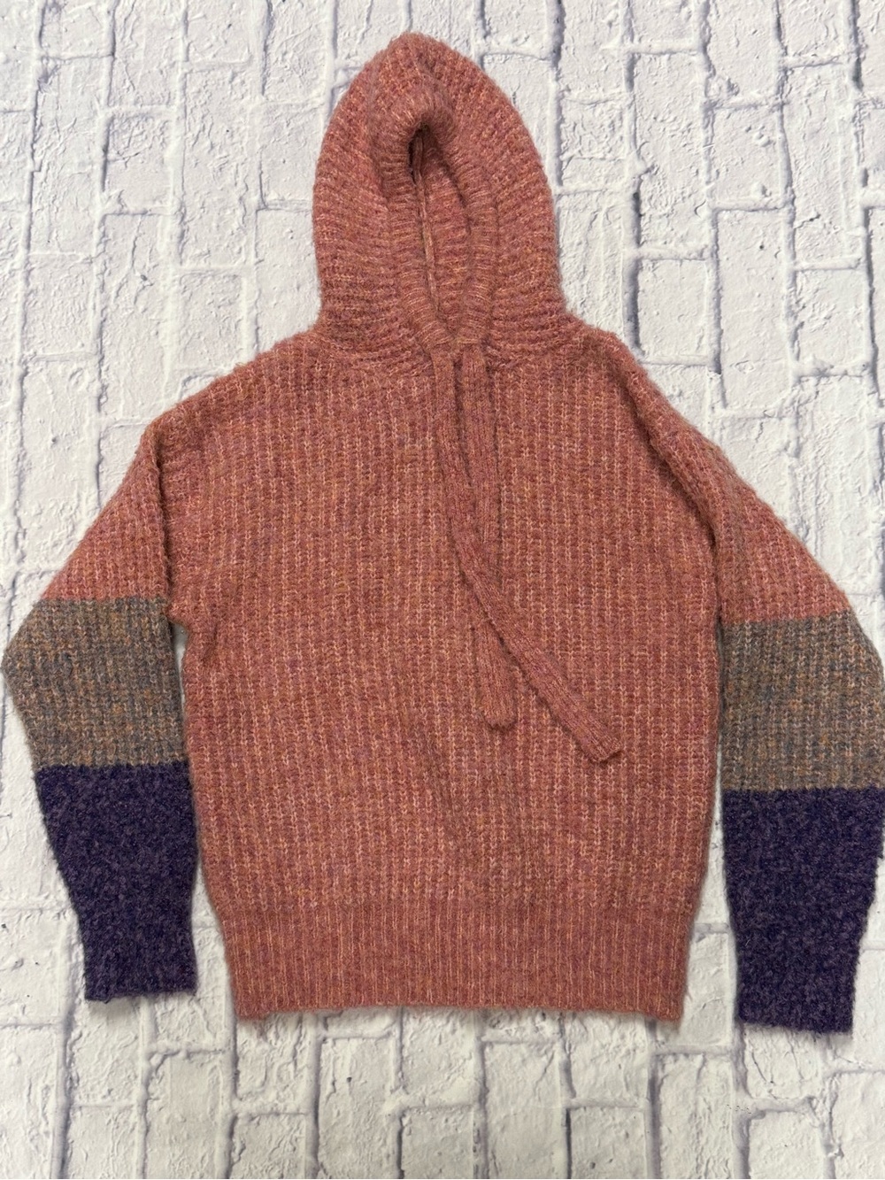 FRNCH Rust Hooded Mohair-Blend Sweater with Colorblock Sleeves